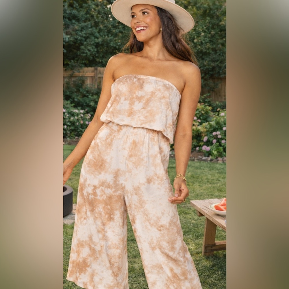 Show Me Your MuMu Tie-Dye Strapless Muslin  Wide Leg Jumpsuit